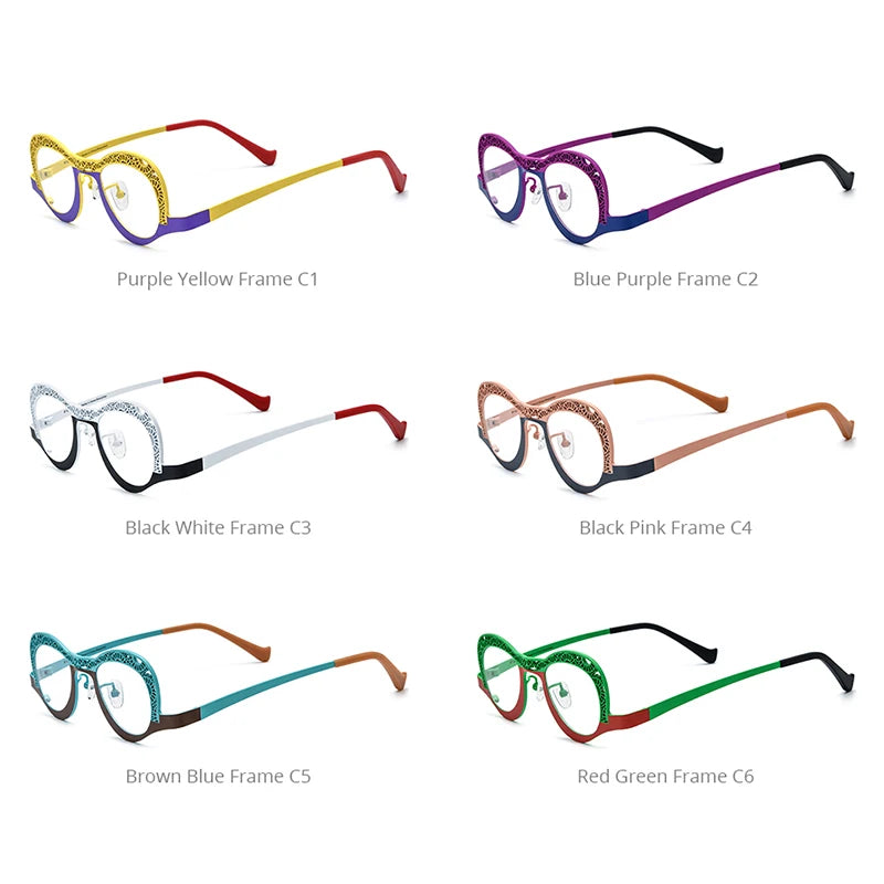 FONEX Titanium Glasses Women Fashion Colorful Hollow Out Cat Eye Eyeglasses 2024 New Men Eyewear F85826