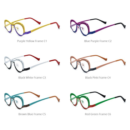 FONEX Titanium Glasses Women Fashion Colorful Hollow Out Cat Eye Eyeglasses 2024 New Men Eyewear F85826