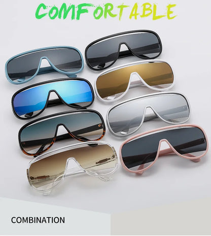 New Fashion Retro One Piece Sunglasses For Women Men Oversized Luxury Brand Sun Glasses Gradient Shades UV400 Eyeglasse