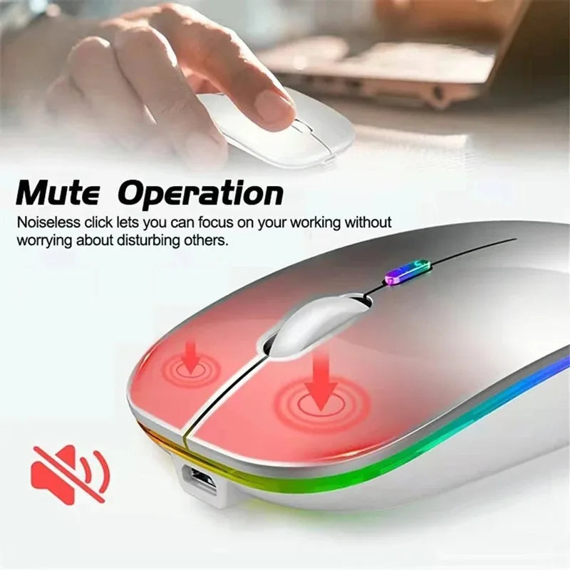 Souris sans fil compatible Bluetooth 2,4 GHz 1600 DPI USB rechargeable lumière RVB souris portable pour ordinateur portable PC Macbook jeu