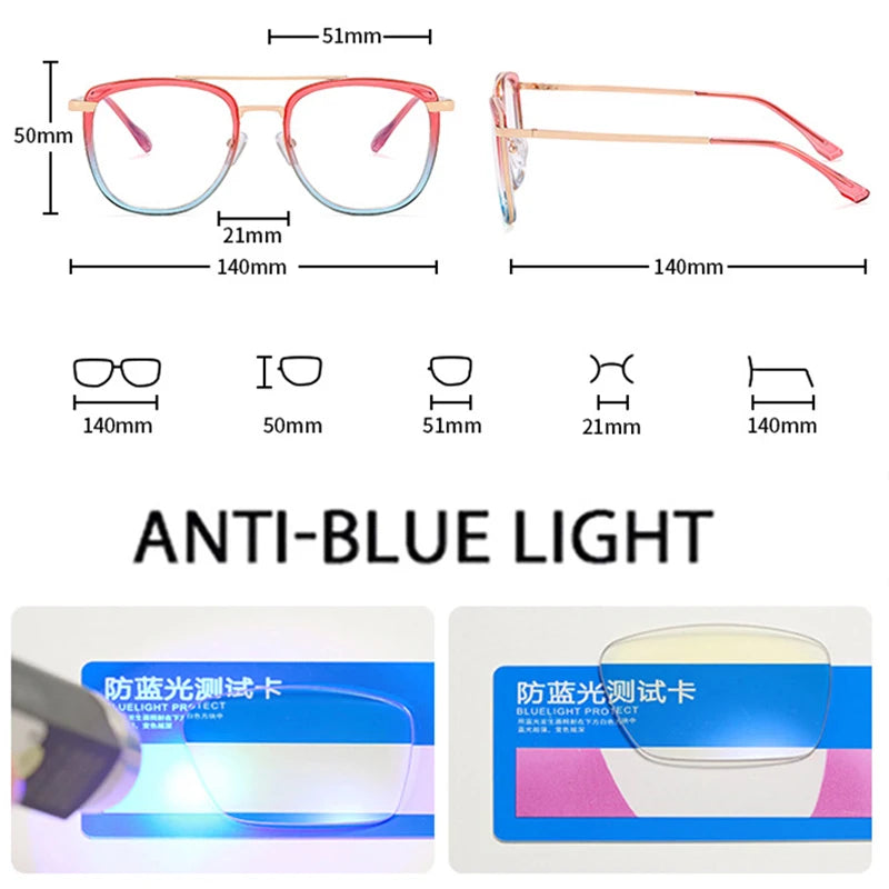 SHAUNA Retro Metal Double Bridges Women Glasses Frames Fashion Clear Anti-Blue Light Eyewear Men Optical Double Color Frame