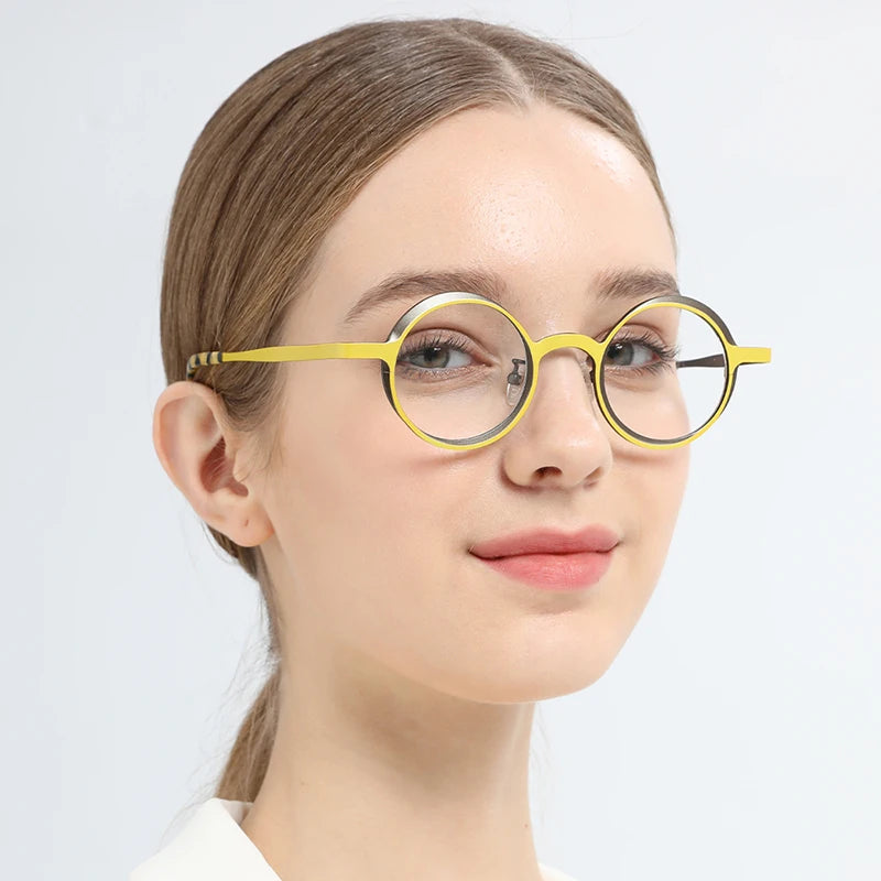 FONEX Pure Titanium Glasses Frame Women 2023 Men Fashion Colorful Round Eyeglasses Eyewear F85774