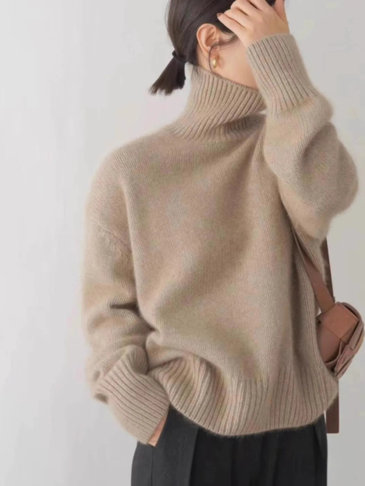 Pull en cachemire épais à col haut pour femme, nouvelle collection automne et hiver 2024, pull chaud et ample en tricot