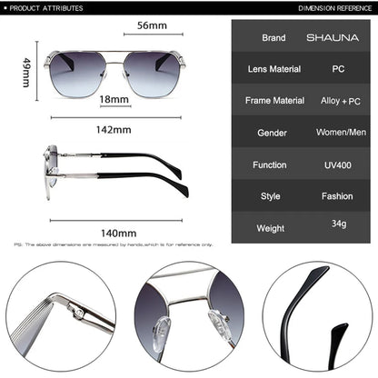 SHAUNA Retro Doppelstege Quadratische Damen Sonnenbrille Mode Farbverlauf Sonnenbrille UV400 Herren Outdoor Sonnenbrille