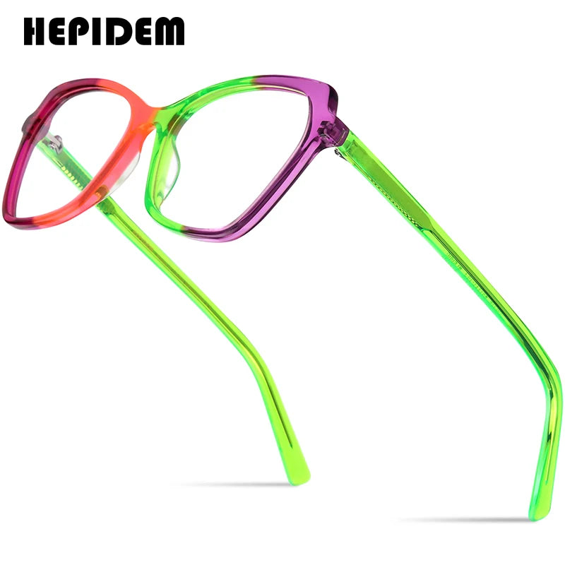 HEPIDEM Multicolor Acetate Eyeglasses Frame Women 2023 New Cat Eye Glasses Cateye Spectacles Eyewear 9276