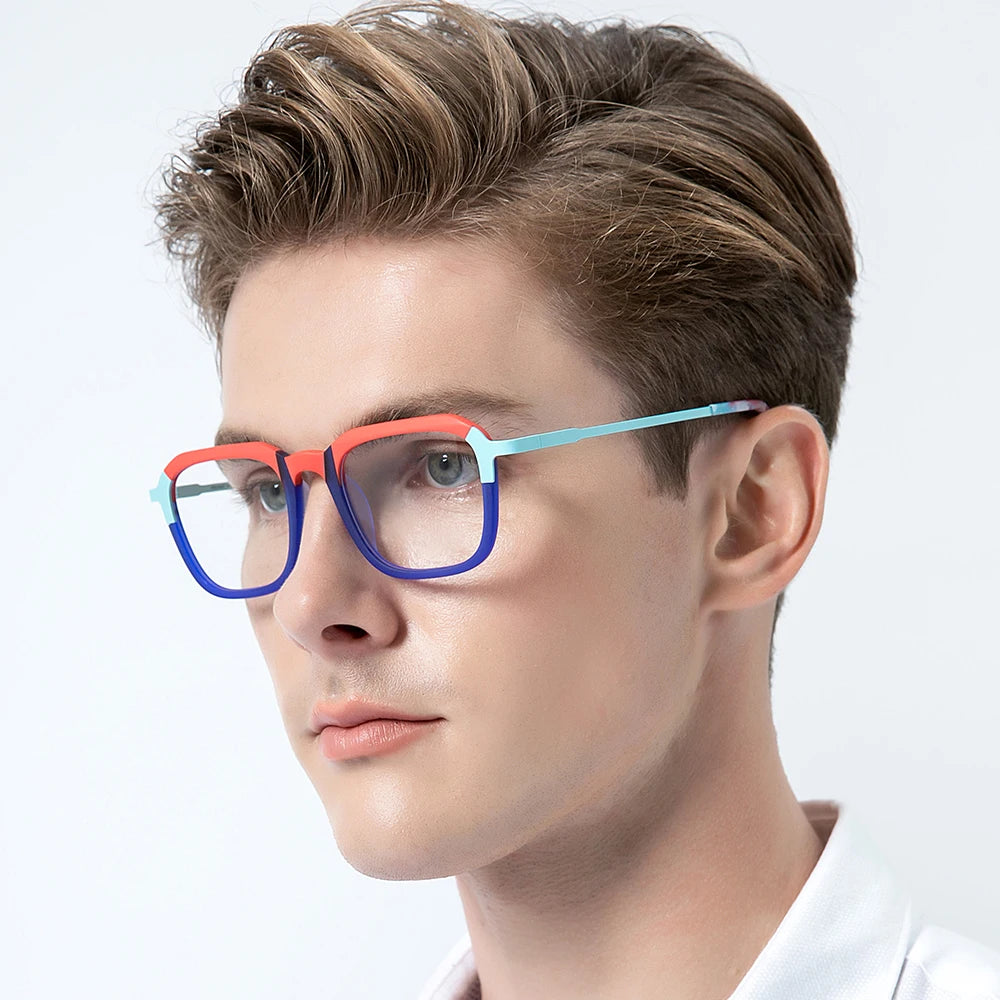 FONEX Colorful Acetate Titanium Glasses Men Square Eyeglasses 2023 Women Spectacles Eyewear F85786