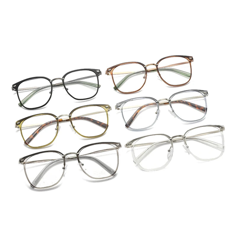 SHAUNA New TR90 Metal Women Square Glasses Frame Retro Rivets Men Clear Anti Blue Light Optical Eyewear