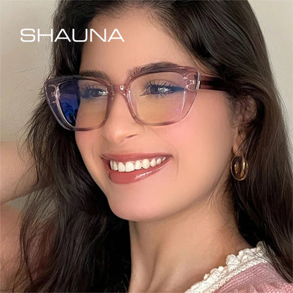 SHAUNA Fashion Cat Eye Gradient Glasses Frame Women Retro TR90 Clear Anti Blue Light Optical Eyewear Men Spring Hinge Frame