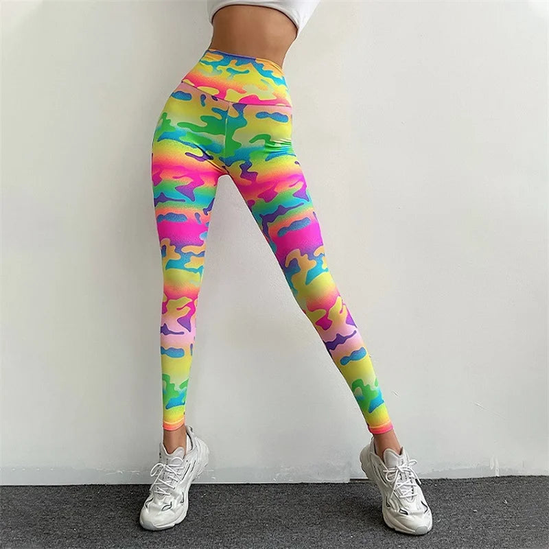 FCCEXIO Camouflage Leopardenmuster Hohe Taille Leggins Fitness Sexy Leggings Strumpfhosen Lauftrainingshose Push-Up Gym Leggings