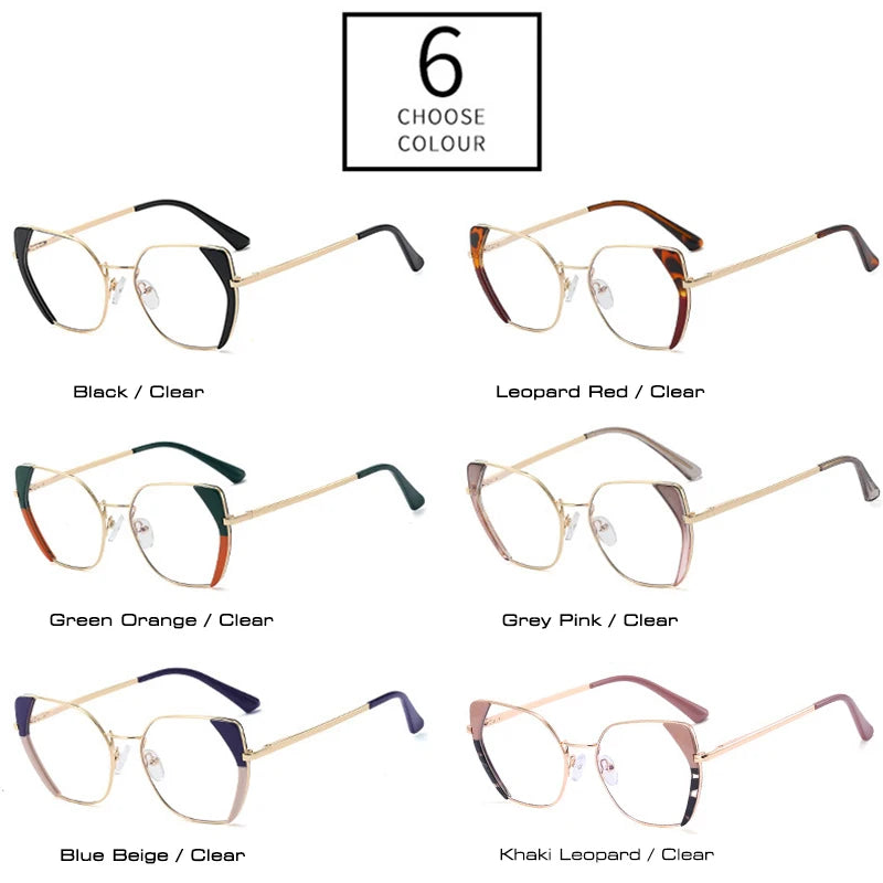 SHAUNA Rétro Polygone Oeil de Chat Femmes Lunettes Cadre Mode Double Couleur Ressort Charnière Hommes Clair Anti Lumière Bleue Cadre Optique