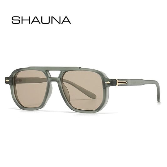 SHAUNA Retro Double Bridges Square Women Sunglasses Shades UV400 Fashion Men Trending Rivets Gradient Sun Glasses