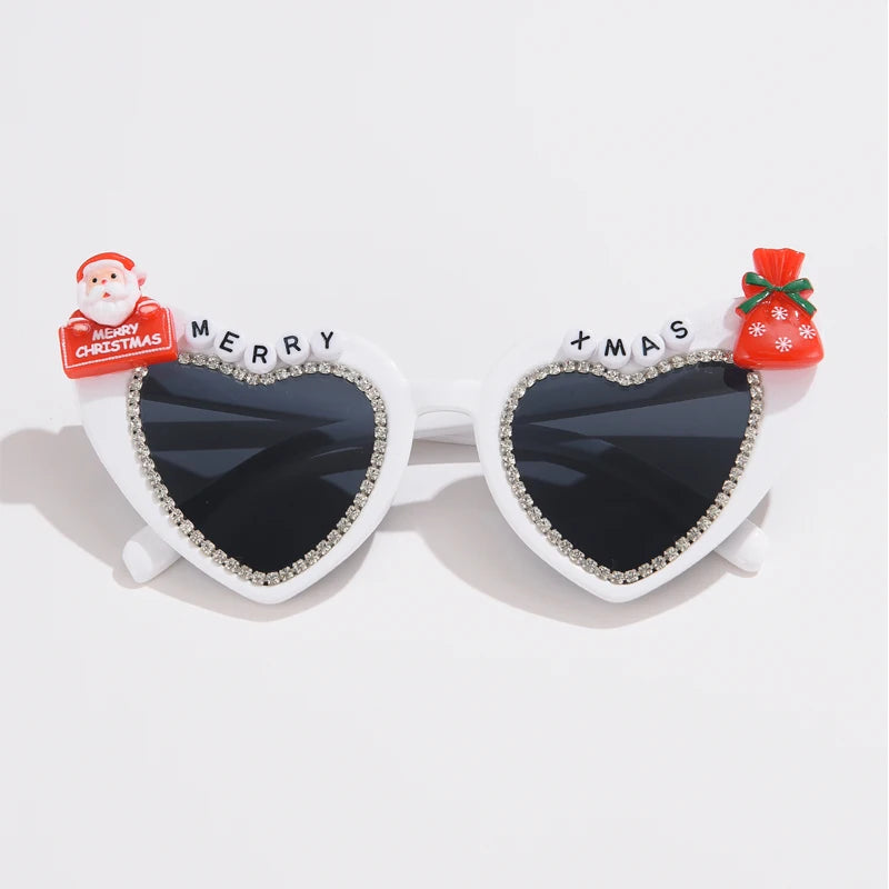 New Year Christmas Sunglasses Love Shaped Female Heart Sun Glasses Cartoon Christmas Tree Party Eyeglasses