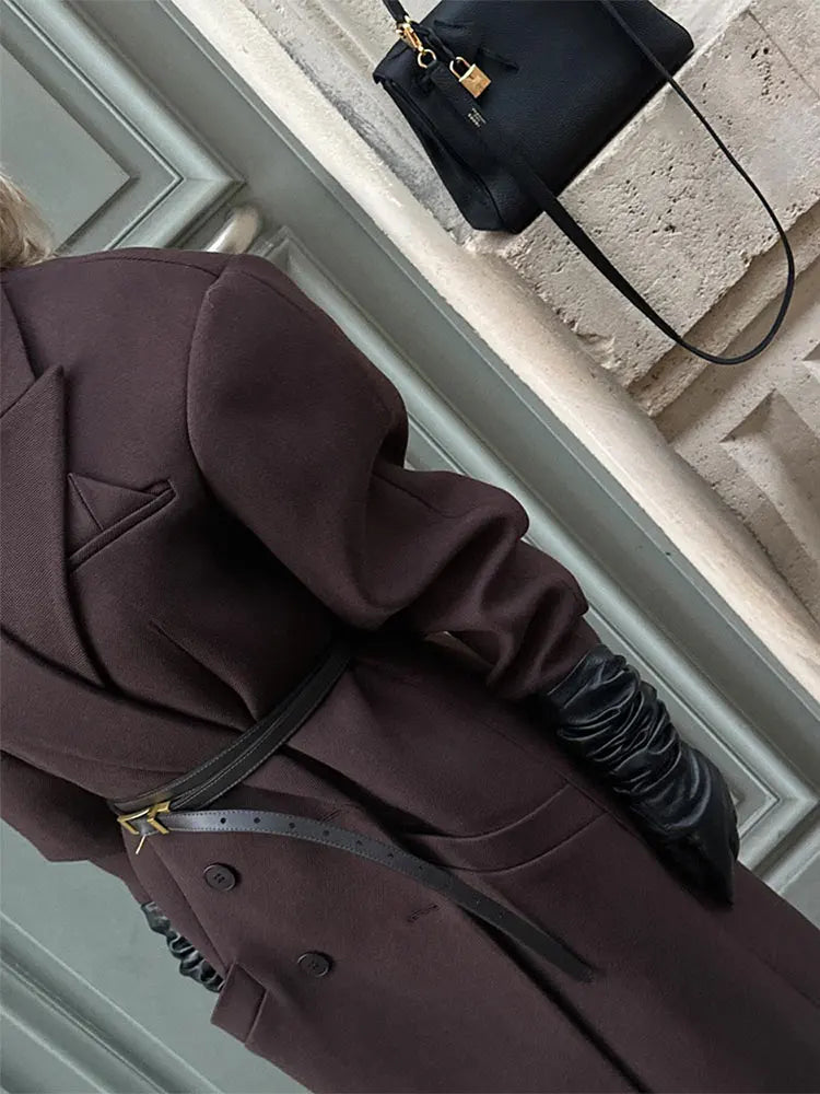 Manteau en laine élégant à revers croisé pour femme avec poches et manches longues 2024 Casual Automne Nouvelle Dame Streetwear