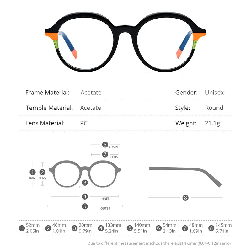 Lunettes en acétate multicolores HEPIDEM pour hommes et femmes, monture ronde rétro, lunettes de vue 9223