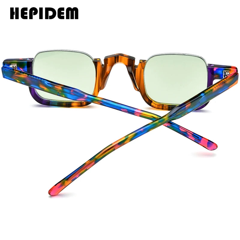 HEPIDEM Acetate Sunglasses Men Trendy Semi Rimless Square Nylon Sun Glasses 2024 New Colorful UV400 Women Shades H9352T