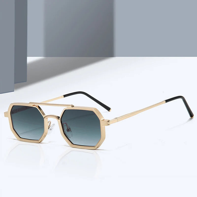 SHAUNA Retro Double Bridges Men Polygon Small Square Sunglasses Fashion Clear Ocean Gradient Lens Eyewear Women Metal Frame