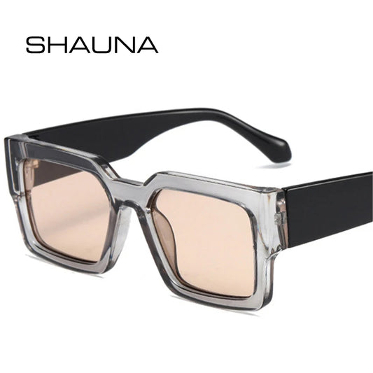 SHAUNA Retro Y2K Quadratische Sonnenbrille Damen Mode Breite Beine Schattierungen UV400 Männer Silber Spiegel Sonnenbrille