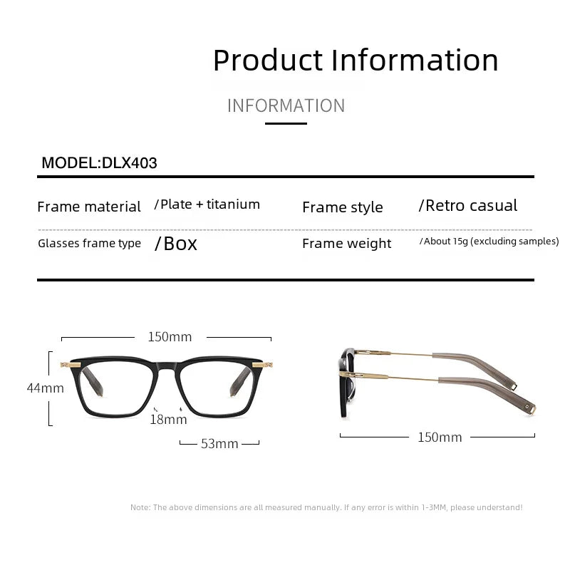 Japanese Handmade Titanium Eyeglass Frame Men's Dlx 403 Vintage Square Large Face Style Myopia Glasses Frame Women's