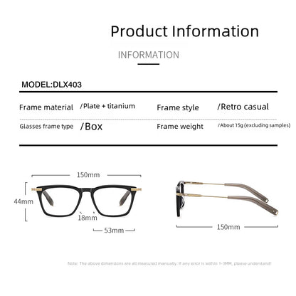 Japanese Handmade Titanium Eyeglass Frame Men's Dlx 403 Vintage Square Large Face Style Myopia Glasses Frame Women's