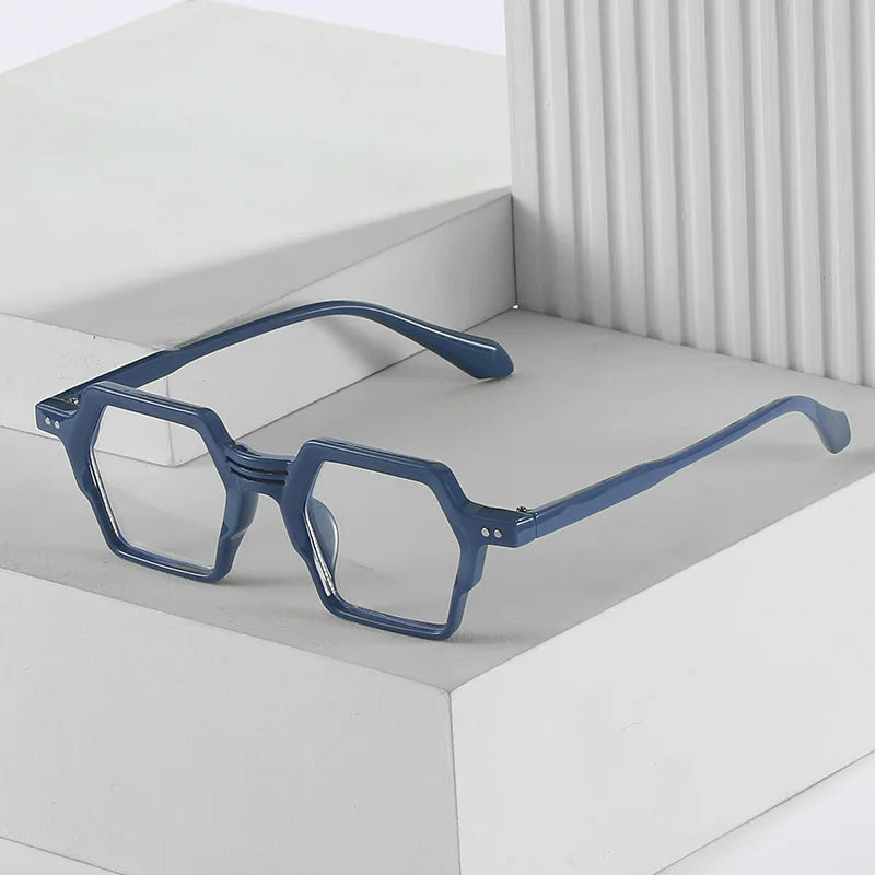 SHAUNA Anti-Blue Light Retro Rivets Hexagon Glasses Frames Optical Eyeglasses