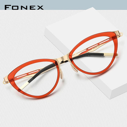 FONEX Acetat Brillengestell Damen Cat Eye Brille 2020 Neue Marke Designer Schraubenlose Brillen F1008