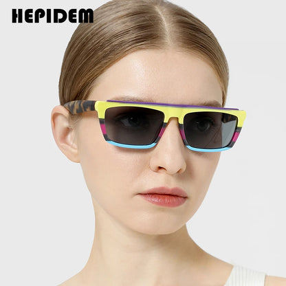 HEPIDEM Matte Colorful Acetate Polarized Sunglasses Men 2023 New Fashion Design Square Sun Glasses UV400 Women Shades H9289T