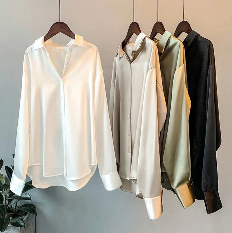 Y2k Korean White Loose Women Shirts Autumn Chic Long Sleeve Button Turn Down Collar Female Blouse Retro Elegant Ladies Tops