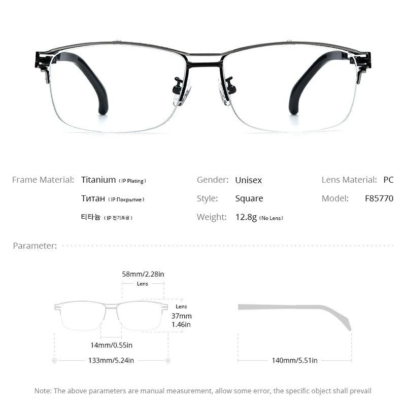 FONEX Titanbrille Herren 2024 Neu Damen Aushöhlen Design Halbrandlose Quadratische Brille Halbrahmen Brille F85770