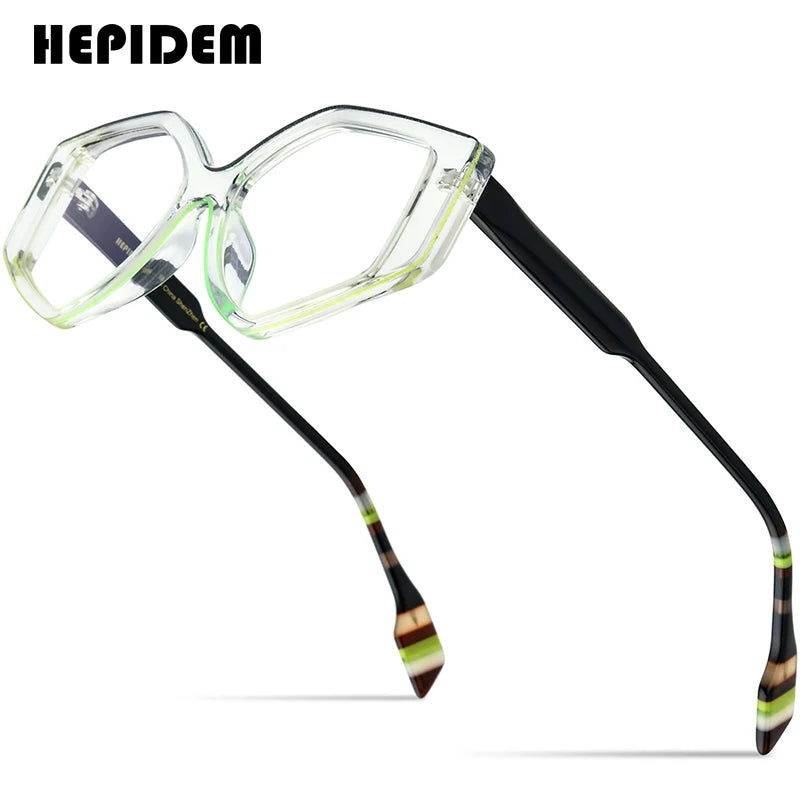 HEPIDEM Powder Acetate Glasses Men 2022 Vintage Retro Polygon Eyeglasses Women Spectacles Eyewear 9256