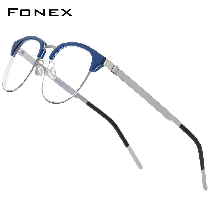 FONEX Acetate Alloy Glasses Men Round Eyeglasses Frame Women 2021 New Korean Screwless Eyewear 98627