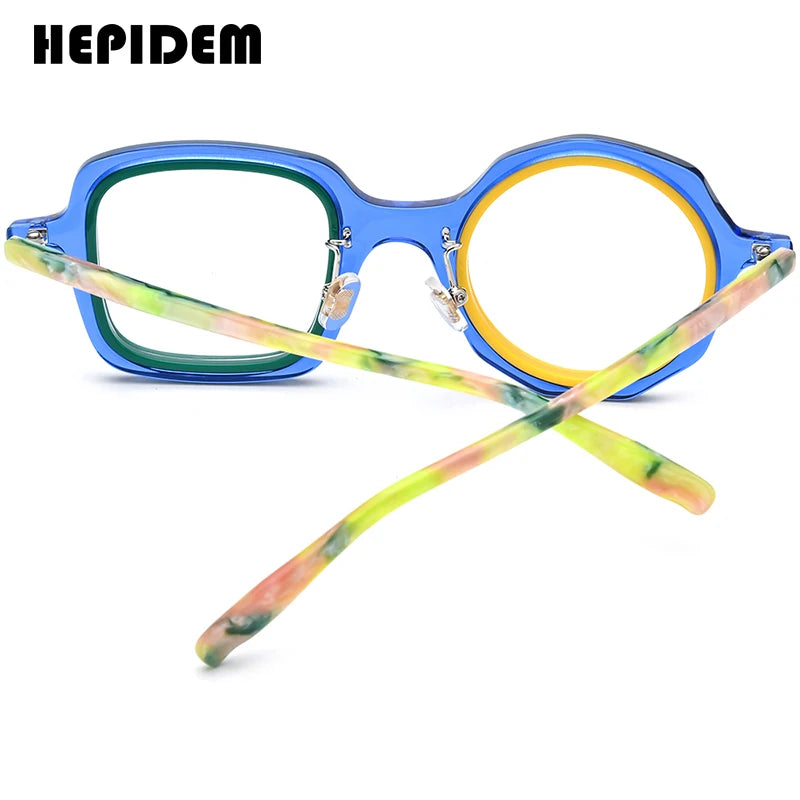 HEPIDEM Acetate Glasses Men Colorful Retro Irregular Eyeglasses 2024 New Women Spectacles Eyewear H9356