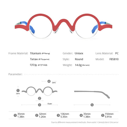 FONEX Reintitanium Brille Damen Retro Kleine Runde Halbrandlose Brille 2024 Herren Brillen F85810