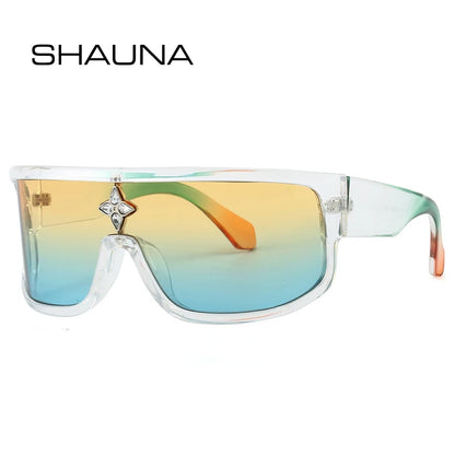 SHAUNA Luxe Cristal Surdimensionné Femmes Lunettes De Soleil Mode Une Pièce Dégradé Miroir Hommes Sports De Plein Air Conduite Lunettes De Soleil UV400