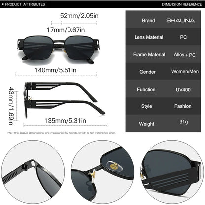 SHAUNA New Square Men Punk Metal Sunglasses Retro Shades UV400 Women Hollow Wide Legs Sun Glasses