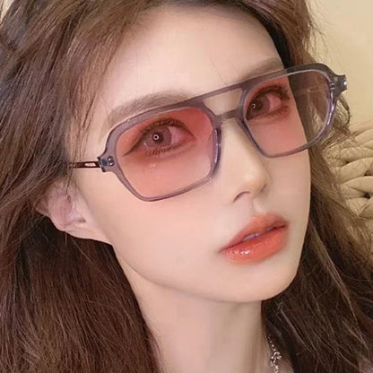 Fashion Vintage Square Sunglasses Woman Brand Retro Small Frame Sun Glasses Female Double Bridges Design Oculos De Sol Feminino