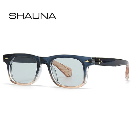 SHAUNA Retro Quadratische Nieten Herren Sonnenbrillen Shades UV400 Mode Farbverlauf Damen Trend Sonnenbrille