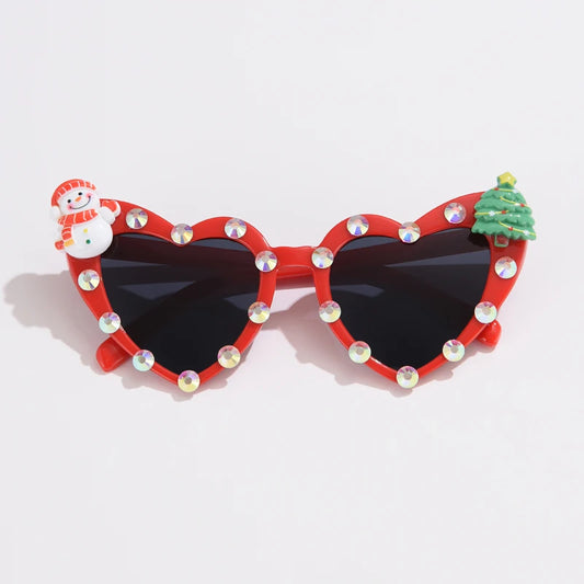 New Year Christmas Sunglasses Love Shaped Female Heart Sun Glasses Cartoon Christmas Tree Party Eyeglasses