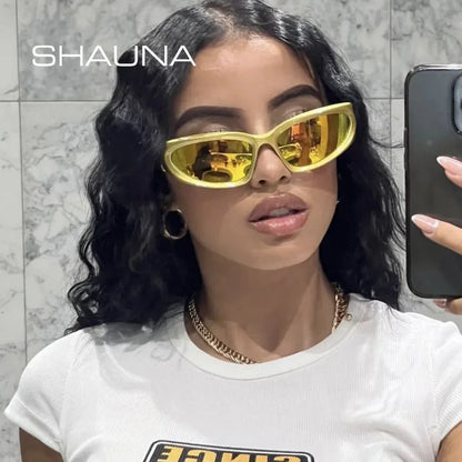 SHAUNA Retro Y2K Stil Damen Katzenaugen Sonnenbrille Mode Bunte Spiegelbrille Herren Punk Sport Sonnenbrille