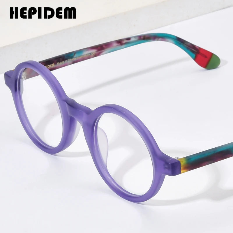 HEPIDEM Multicolor Matte Acetate Glasses Men Retro Big Round Eyeglasses 2023 New Women Spectacles Eyewear H9270