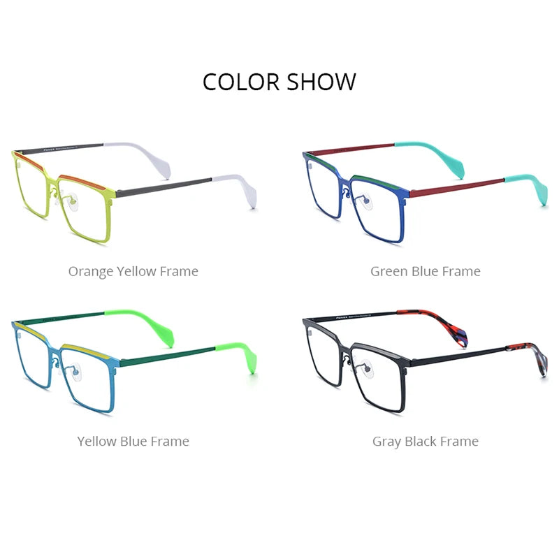 FONEX Pure Titanium Glasses Frame Men 2023 New Colorful Retro Square Eyeglasses Women Eyewear F85790