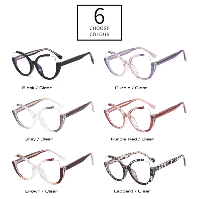 SHAUNA Retro Semi-Rimless Cat Eye Women Glasses Frame Clear Anti-blue Light Eyewear Men Spring Hinge Optical Gradient Frame