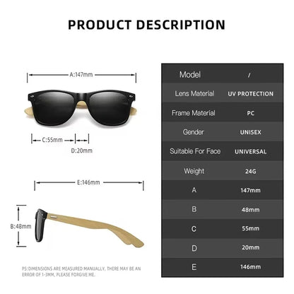 Bamboo Wood Vintage Square Polarized Sunglasses Men Women Luxury Brand Designer Sun Glasses Wooden Driving Fishing UV400 Eyewear