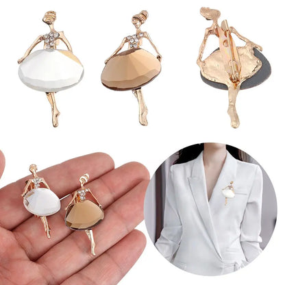 Cute Bag Gift Jewelry Crystal Badge Ballet Girl Pin Clothes Accessories Dancing Girl Brooches