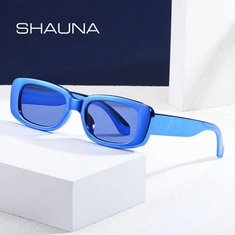 SHAUNA Electroplating Color PC Retro Small Rectangle Sunglasses y2k Ins Technology Sense Shades UV400