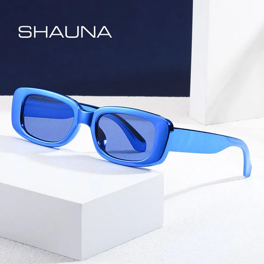 SHAUNA Electroplating Color PC Retro Small Rectangle Sunglasses y2k Ins Technology Sense Shades UV400