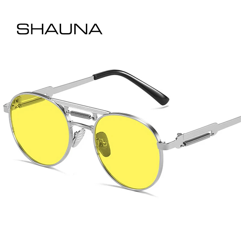 SHAUNA Retro Metall Punk Runde Sonnenbrille Damenmode Klare Farbverlauf Spiegel Shades UV400 Männer Trendy Frühling Sonnenbrille