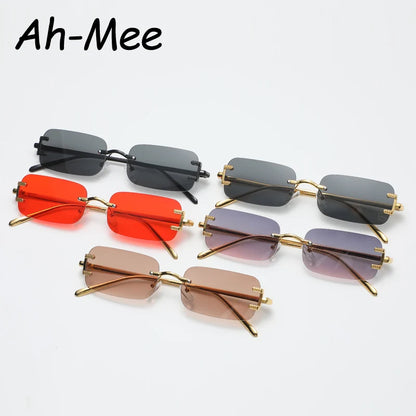 New Rimless Rectangle Vintage Metal Frames Sunglasses Women Fashion Frameless Tinted Sun Glasses Shades For Female