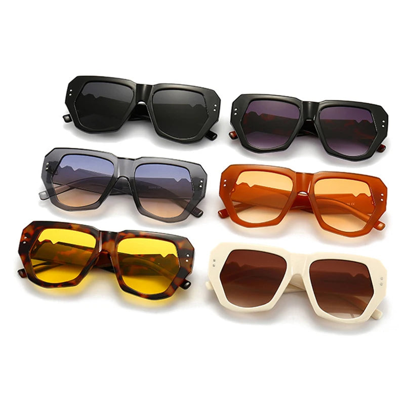 SHAUNA Rétro Polygone Oeil de Chat Femmes Lunettes de Soleil Marque de Mode Designer Dégradé Nuances UV400 Hommes Tendance Rivets Lunettes de Soleil