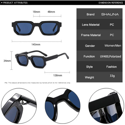 SHAUNA Ins Popular Fashion Square Women Blue Tea Sunglasses Shades UV400