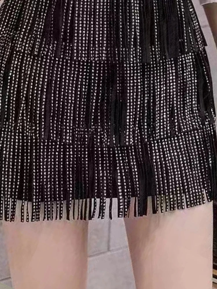 Casual Diamond Fringed Short Skirt With High Waist A-Line Skirt 2023 New Fashion Women'S Clothing